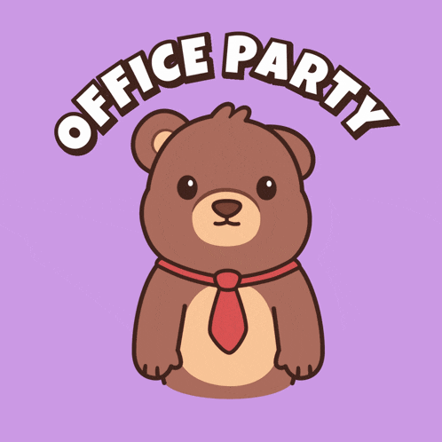 an illustration of a teddy bear with the words office party written above it