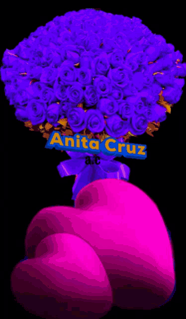 a bunch of purple roses with anita cruz written on the top