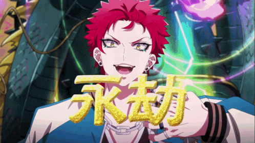 a cartoon character with red hair is holding a gold letter k in his hand