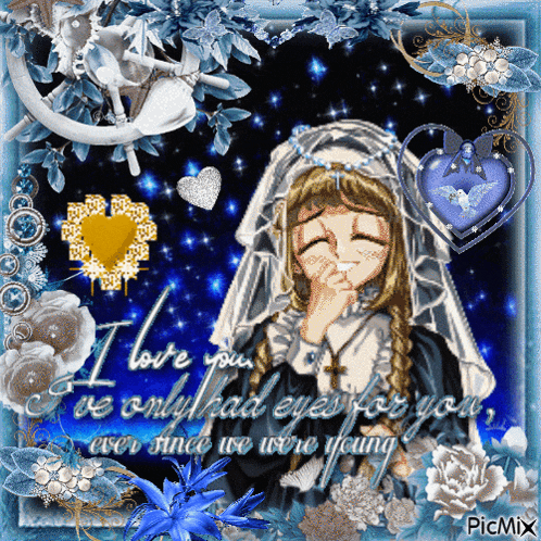 a picture of a girl with the words i love you on it