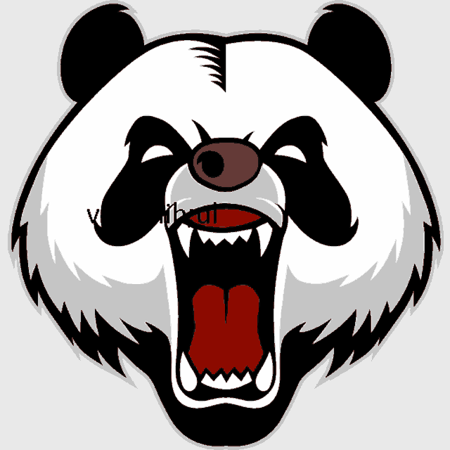 a black and white panda bear with its mouth open and a watermark that says virtual