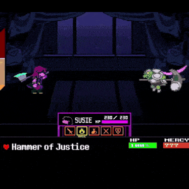 susie used rude buster while fighting a monster in a video game
