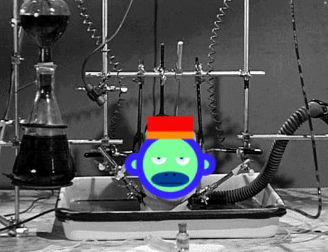 a green monkey wearing a red hat is in a bathtub
