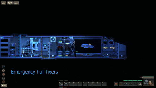 a screen shot of a video game with the words emergency hull fixers