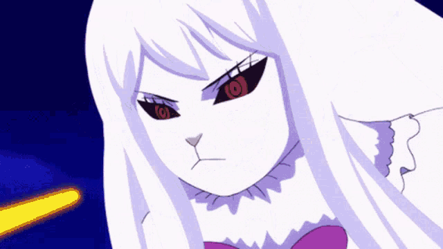 a rabbit with long white hair is holding a sword