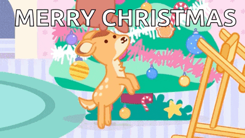 a merry christmas greeting card with a deer