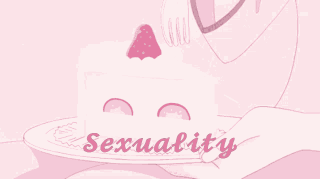 a person is holding a plate with a piece of cake and the word sexuality on it