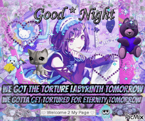 a picture of a girl with the words good night