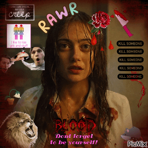 a picture of a woman with rawr written above her