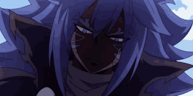 a close up of a person with blue hair