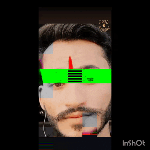 a man with a red dot on his forehead and the words good morning on the bottom right