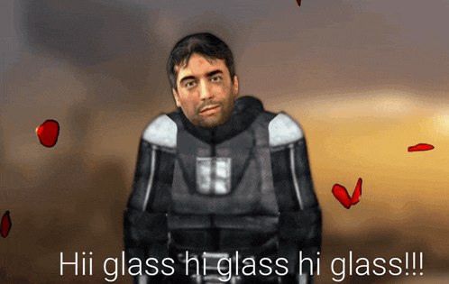 a video game character says hi glass hi glass hi glass !!!