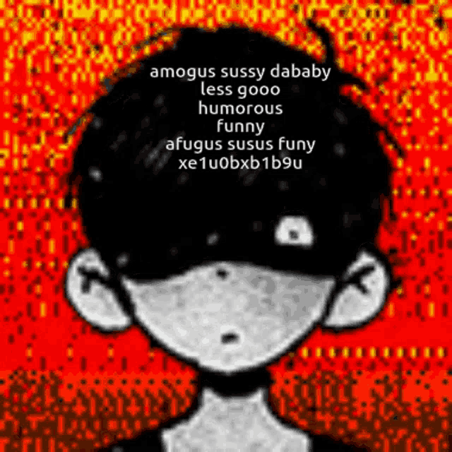 a black and white drawing of a boy with a red background and the words amagus sussy dababy