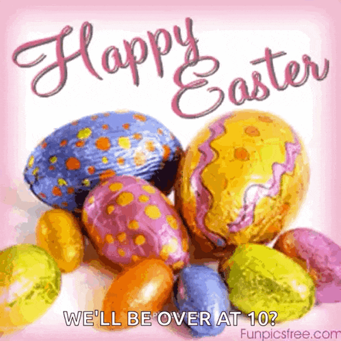 a picture of easter eggs with the words happy easter