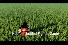a cartoon character standing in a field with the words hop on untitled fighter game below him