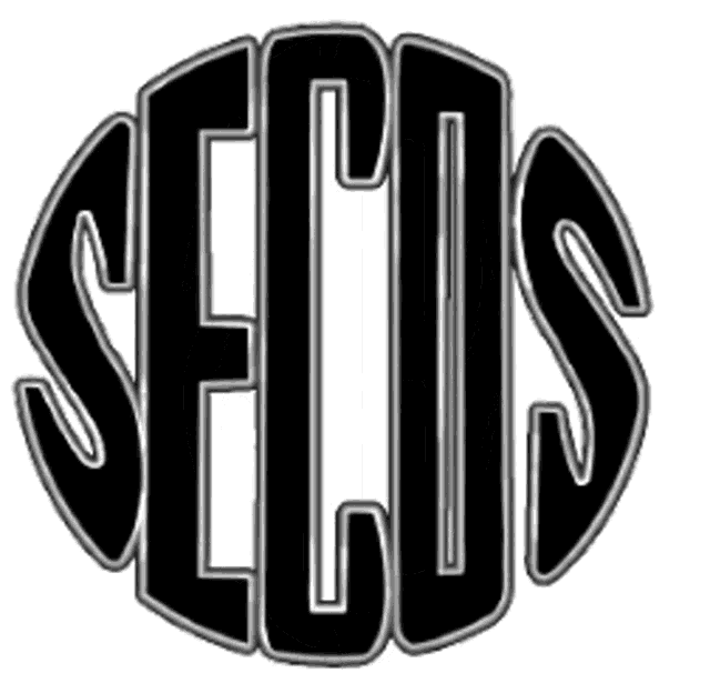 a black and white logo for a company called secos .