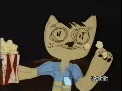 a cartoon character is holding a box of popcorn and says cartoon network on the bottom
