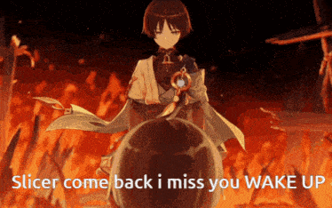 a slicer come back i miss you wake up is written on a screen