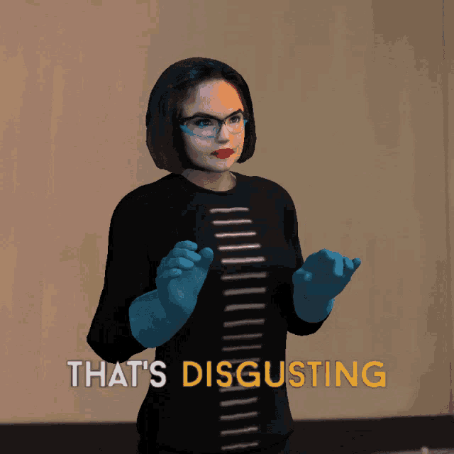 a computer generated image of a woman with the words that 's disgusting below her