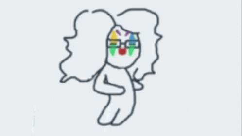 a drawing of a clown with glasses and a colorful face