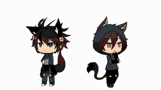 a cartoon drawing of a boy and a girl with a cat tail