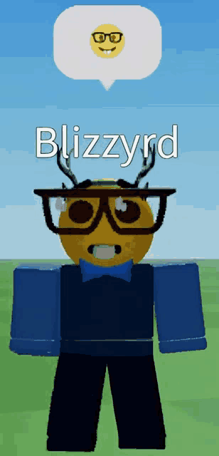 a cartoon character wearing glasses and a bow tie has the name blizzyrd on the bottom