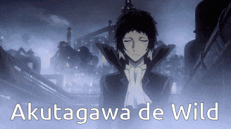 a poster for akutagawa de wild shows a man in a suit and tie
