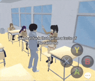 a screenshot of a video game that says yk what fuck that girl i 'm a taste of the rainbow