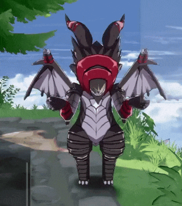 a cartoon character with wings is standing on a path in the grass
