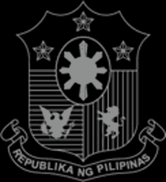 the coat of arms of the republic of the philippines is a black and white image .