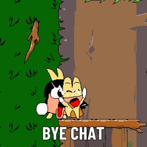 a cartoon of a man holding a beer and the words bye chat