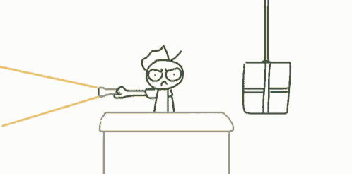 a cartoon of a teddy bear sitting at a table with a gift box and balloons .