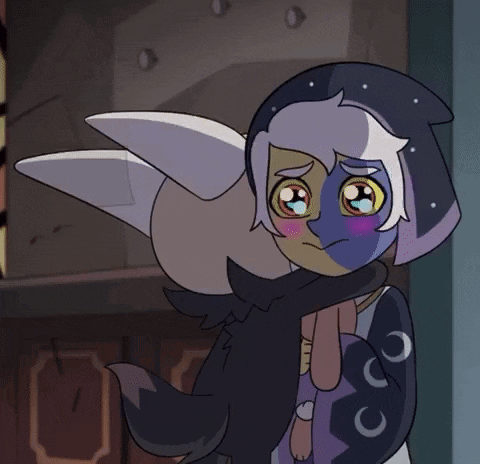 a cartoon character with a sad look on her face is hugging another character