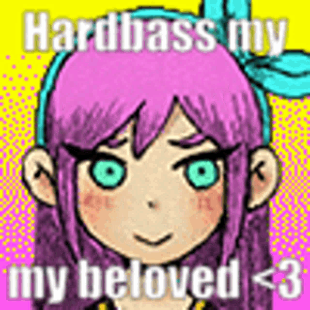 a cartoon of a girl with purple hair and green eyes is being used as a meme .
