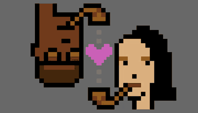 a pixel art drawing of a man and a woman with a heart between them