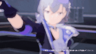 a pixelated image of a girl with a sword and a purple glove