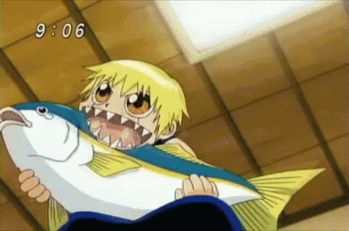 Zatch Bell Eating Fish GIF