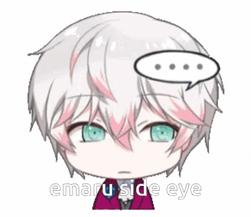 a cartoon character with a speech bubble and the words emaru side eye
