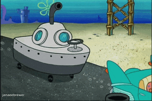 a cartoon scene from spongebob squarepants with the name janaeebrewer