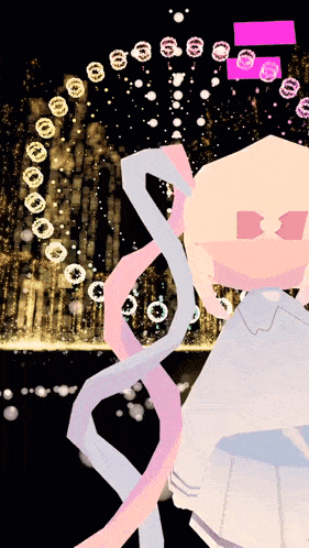 a cartoon drawing of a girl with ribbons around her neck
