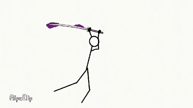 a stick figure is holding a sword while another stick figure is standing next to him