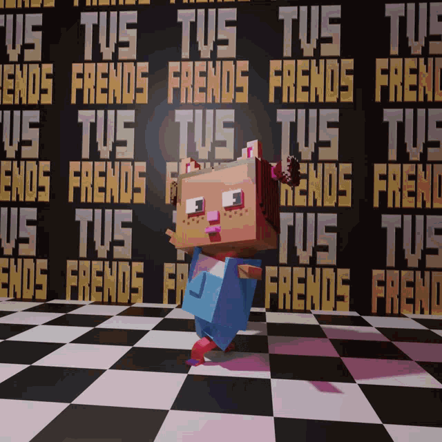 a video game character stands in front of a wall that says tus frends
