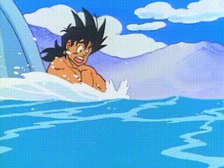 a cartoon character is swimming in the ocean while holding a surfboard .
