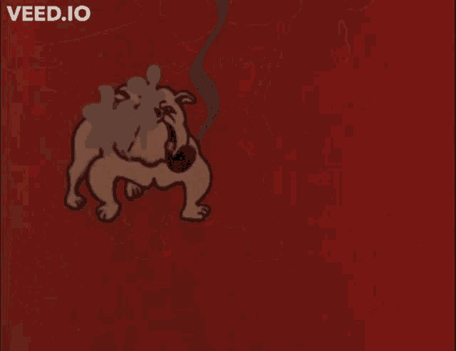 a cartoon dog smoking a pipe with the website veed.io in the background
