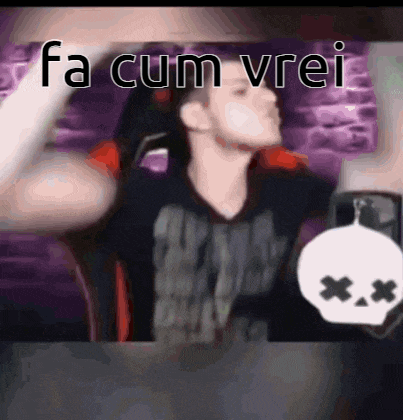 a man with a speech bubble that says fa cum vrei