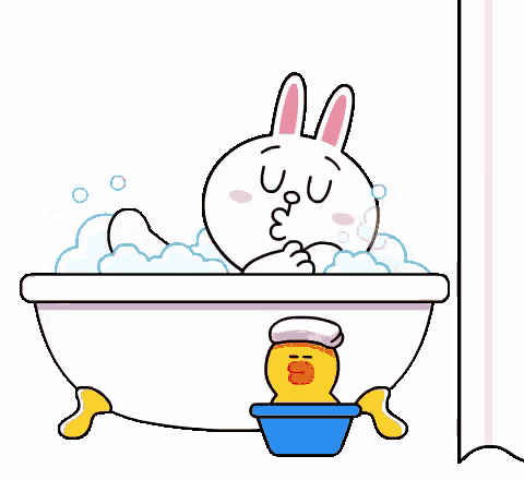 a cartoon duck is taking a bath in a bathtub with a shower curtain .
