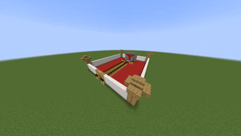 a minecraft screenshot of a building with a red carpet in the middle