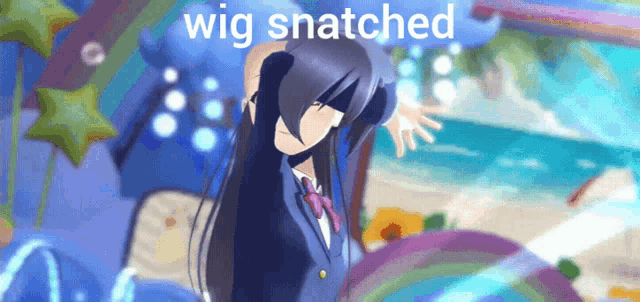 a picture of a girl with the words " wig snatched " on the bottom