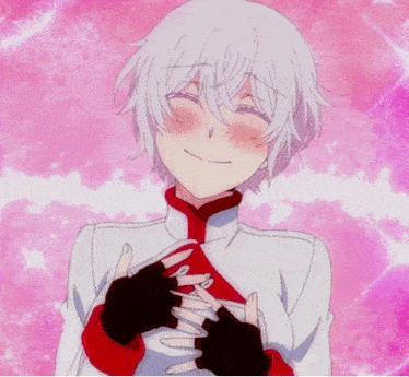 two anime characters are standing next to each other and one has a purple jewel on her collar