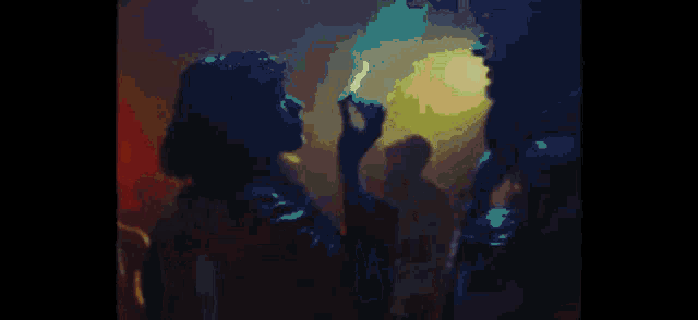 a pixelated image of a woman smoking a cigarette in a crowded room